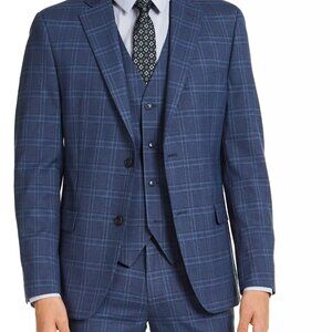Alfani Suit Blue Plaid 40L, Pants W34 L32